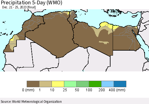 North Africa Precipitation 5-Day (WMO) Thematic Map For 12/21/2023 - 12/25/2023