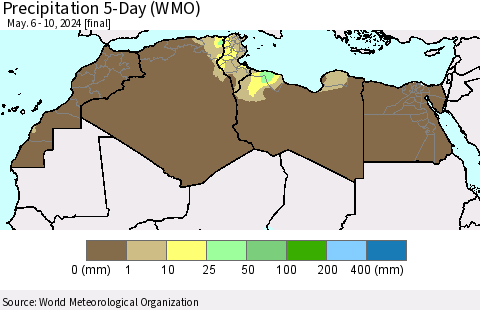 North Africa Precipitation 5-Day (WMO) Thematic Map For 5/6/2024 - 5/10/2024