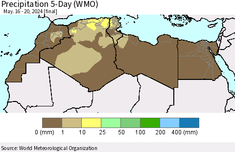 North Africa Precipitation 5-Day (WMO) Thematic Map For 5/16/2024 - 5/20/2024