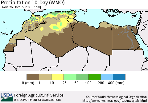 North Africa Precipitation 10-Day (WMO) Thematic Map For 11/26/2021 - 12/5/2021