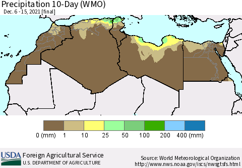 North Africa Precipitation 10-Day (WMO) Thematic Map For 12/6/2021 - 12/15/2021