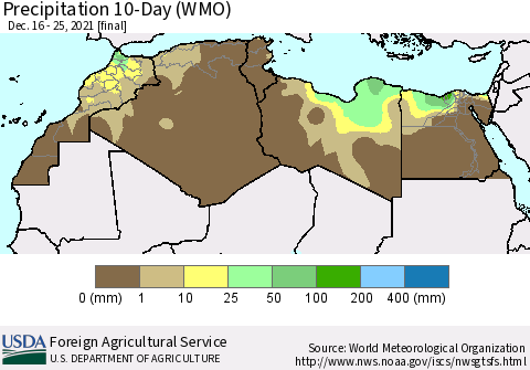 North Africa Precipitation 10-Day (WMO) Thematic Map For 12/16/2021 - 12/25/2021