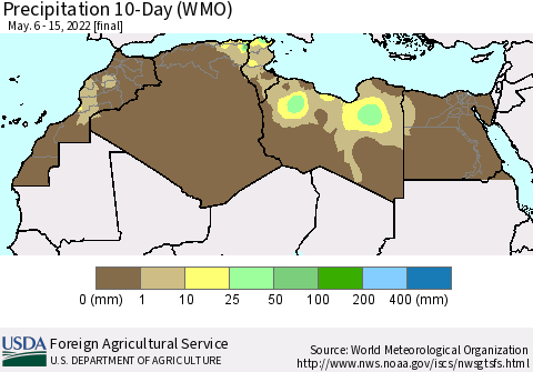 North Africa Precipitation 10-Day (WMO) Thematic Map For 5/6/2022 - 5/15/2022