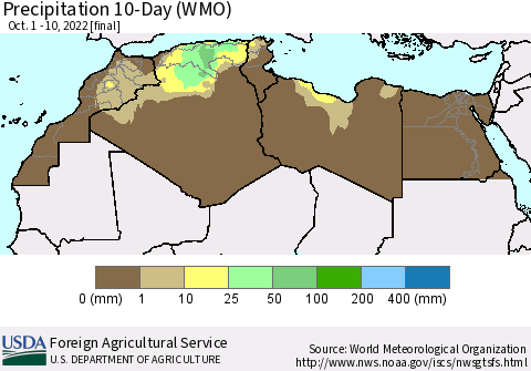 North Africa Precipitation 10-Day (WMO) Thematic Map For 10/1/2022 - 10/10/2022