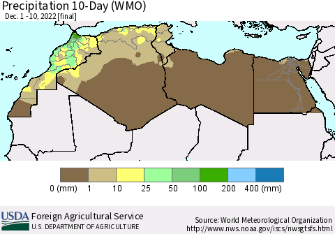 North Africa Precipitation 10-Day (WMO) Thematic Map For 12/1/2022 - 12/10/2022