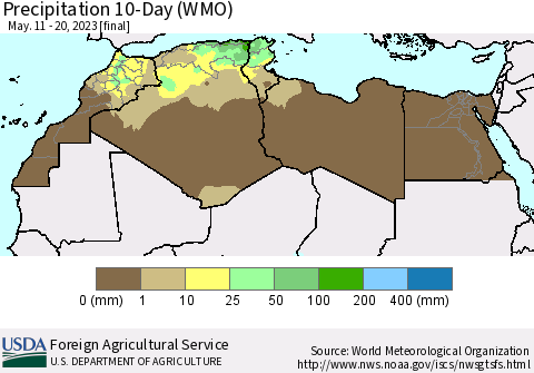 North Africa Precipitation 10-Day (WMO) Thematic Map For 5/11/2023 - 5/20/2023