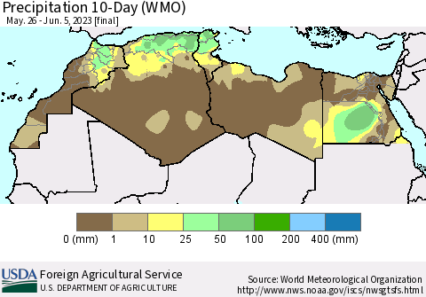 North Africa Precipitation 10-Day (WMO) Thematic Map For 5/26/2023 - 6/5/2023