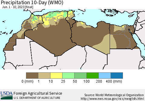 North Africa Precipitation 10-Day (WMO) Thematic Map For 6/1/2023 - 6/10/2023