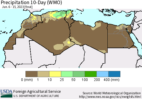 North Africa Precipitation 10-Day (WMO) Thematic Map For 6/6/2023 - 6/15/2023