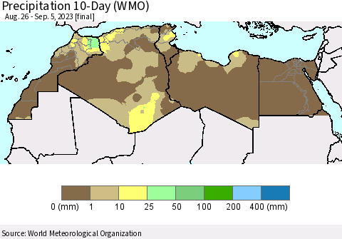 North Africa Precipitation 10-Day (WMO) Thematic Map For 8/26/2023 - 9/5/2023