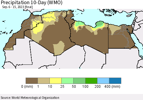 North Africa Precipitation 10-Day (WMO) Thematic Map For 9/6/2023 - 9/15/2023