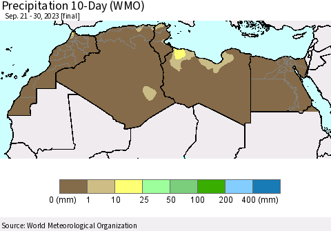 North Africa Precipitation 10-Day (WMO) Thematic Map For 9/21/2023 - 9/30/2023