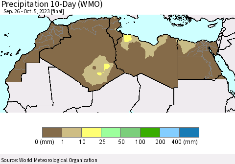 North Africa Precipitation 10-Day (WMO) Thematic Map For 9/26/2023 - 10/5/2023