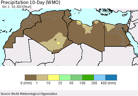 North Africa Precipitation 10-Day (WMO) Thematic Map For 10/1/2023 - 10/10/2023