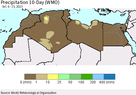 North Africa Precipitation 10-Day (WMO) Thematic Map For 10/6/2023 - 10/15/2023