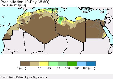 North Africa Precipitation 10-Day (WMO) Thematic Map For 12/1/2023 - 12/10/2023