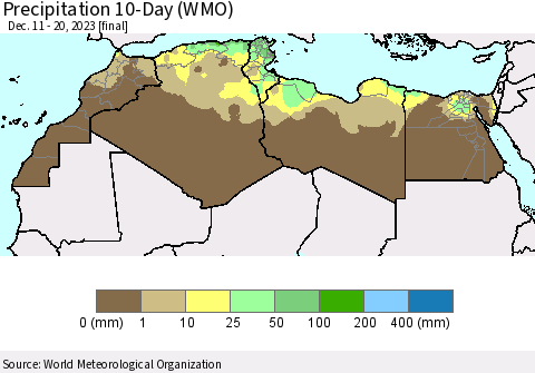 North Africa Precipitation 10-Day (WMO) Thematic Map For 12/11/2023 - 12/20/2023