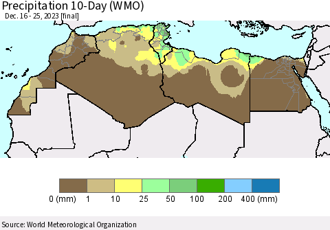 North Africa Precipitation 10-Day (WMO) Thematic Map For 12/16/2023 - 12/25/2023