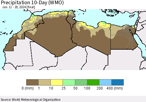 North Africa Precipitation 10-Day (WMO) Thematic Map For 1/11/2024 - 1/20/2024