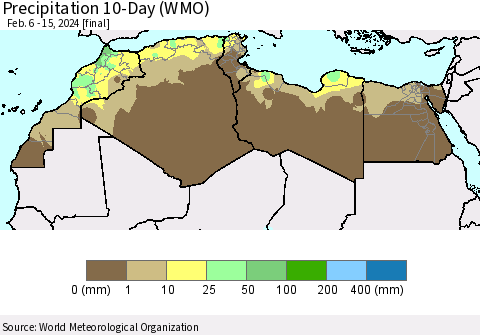 North Africa Precipitation 10-Day (WMO) Thematic Map For 2/6/2024 - 2/15/2024