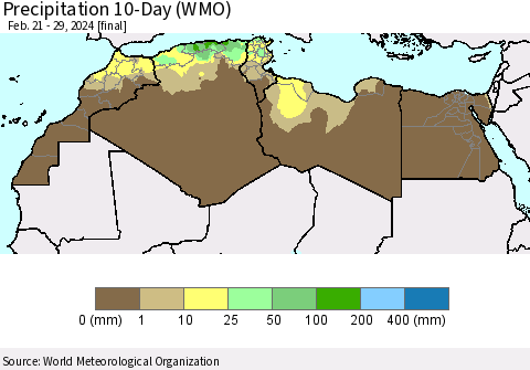 North Africa Precipitation 10-Day (WMO) Thematic Map For 2/21/2024 - 2/29/2024