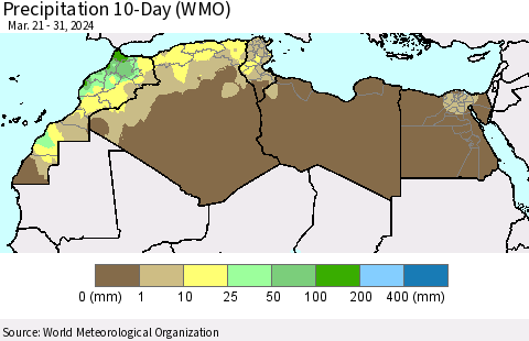 North Africa Precipitation 10-Day (WMO) Thematic Map For 3/21/2024 - 3/31/2024