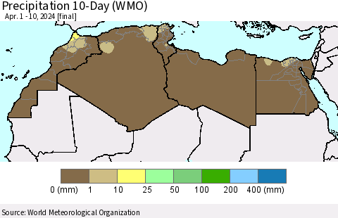 North Africa Precipitation 10-Day (WMO) Thematic Map For 4/1/2024 - 4/10/2024