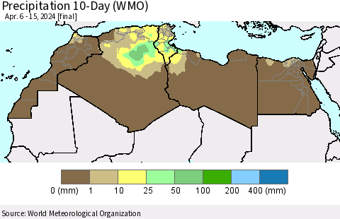 North Africa Precipitation 10-Day (WMO) Thematic Map For 4/6/2024 - 4/15/2024
