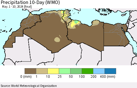 North Africa Precipitation 10-Day (WMO) Thematic Map For 5/1/2024 - 5/10/2024