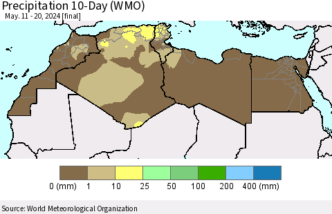 North Africa Precipitation 10-Day (WMO) Thematic Map For 5/11/2024 - 5/20/2024