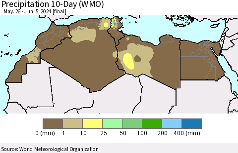 North Africa Precipitation 10-Day (WMO) Thematic Map For 5/26/2024 - 6/5/2024