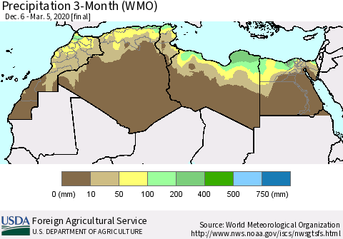 North Africa Precipitation 3-Month (WMO) Thematic Map For 12/6/2019 - 3/5/2020