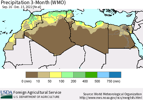 North Africa Precipitation 3-Month (WMO) Thematic Map For 9/16/2022 - 12/15/2022