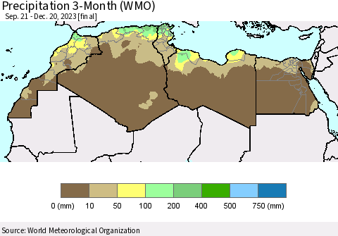 North Africa Precipitation 3-Month (WMO) Thematic Map For 9/21/2023 - 12/20/2023