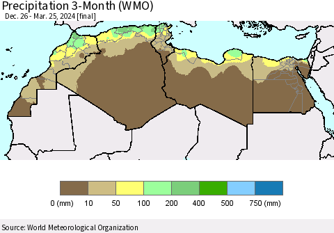 North Africa Precipitation 3-Month (WMO) Thematic Map For 12/26/2023 - 3/25/2024