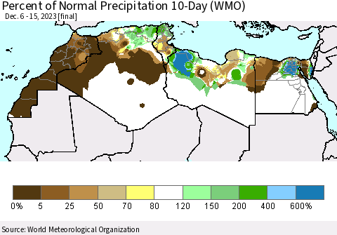 North Africa Percent of Normal Precipitation 10-Day (WMO) Thematic Map For 12/6/2023 - 12/15/2023