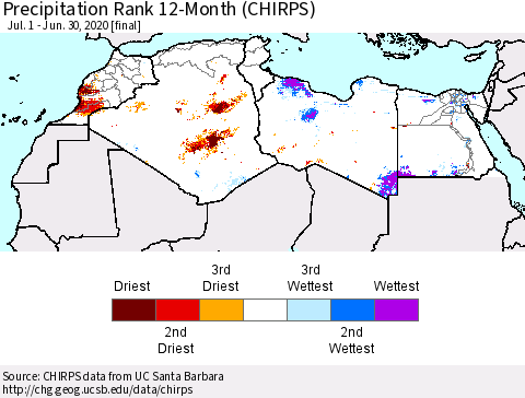North Africa Precipitation Rank since 1981, 12-Month (CHIRPS) Thematic Map For 7/1/2019 - 6/30/2020