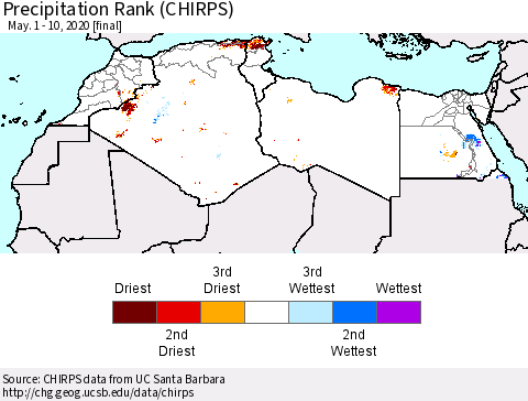 North Africa Precipitation Rank since 1981 (CHIRPS) Thematic Map For 5/1/2020 - 5/10/2020