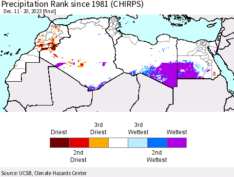 North Africa Precipitation Rank since 1981 (CHIRPS) Thematic Map For 12/11/2023 - 12/20/2023