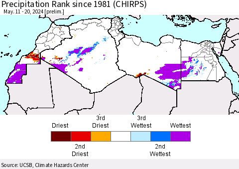 North Africa Precipitation Rank since 1981 (CHIRPS) Thematic Map For 5/11/2024 - 5/20/2024