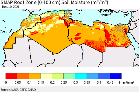 North Africa SMAP Root Zone (0-100 cm) Soil Moisture (m³/m³) Thematic Map For 12/6/2021 - 12/10/2021