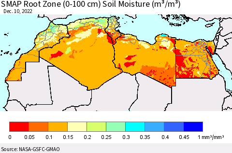 North Africa SMAP Root Zone (0-100 cm) Soil Moisture (m³/m³) Thematic Map For 12/6/2022 - 12/10/2022