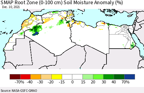 North Africa SMAP Root Zone (0-100 cm) Soil Moisture Anomaly (%) Thematic Map For 12/6/2021 - 12/10/2021