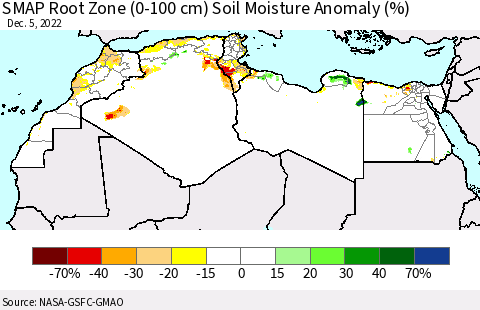 North Africa SMAP Root Zone (0-100 cm) Soil Moisture Anomaly (%) Thematic Map For 12/1/2022 - 12/5/2022
