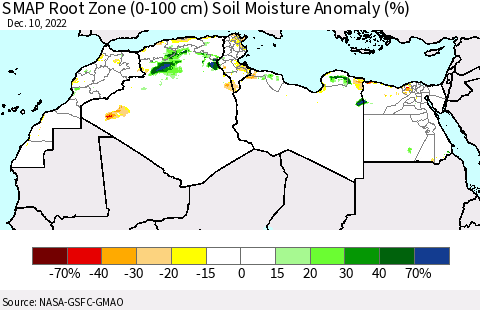 North Africa SMAP Root Zone (0-100 cm) Soil Moisture Anomaly (%) Thematic Map For 12/6/2022 - 12/10/2022