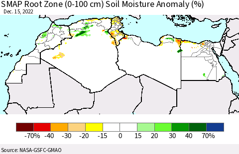 North Africa SMAP Root Zone (0-100 cm) Soil Moisture Anomaly (%) Thematic Map For 12/11/2022 - 12/15/2022