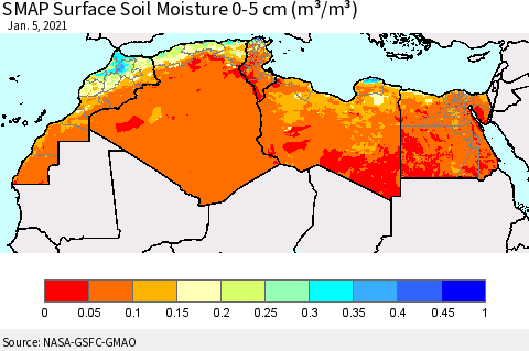 North Africa SMAP Surface (0-5 cm) Soil Moisture (m³/m³) Thematic Map For 1/1/2021 - 1/5/2021