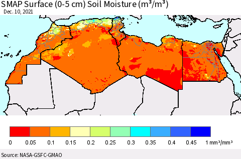 North Africa SMAP Surface (0-5 cm) Soil Moisture (m³/m³) Thematic Map For 12/6/2021 - 12/10/2021