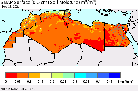 North Africa SMAP Surface (0-5 cm) Soil Moisture (m³/m³) Thematic Map For 12/11/2021 - 12/15/2021