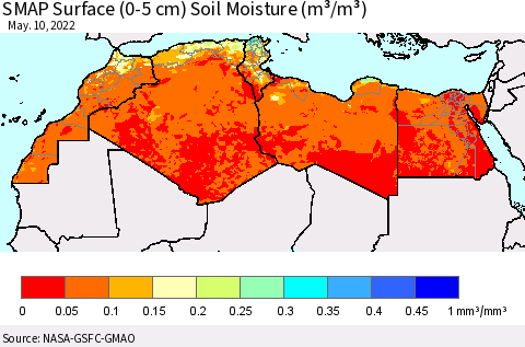 North Africa SMAP Surface (0-5 cm) Soil Moisture (m³/m³) Thematic Map For 5/6/2022 - 5/10/2022